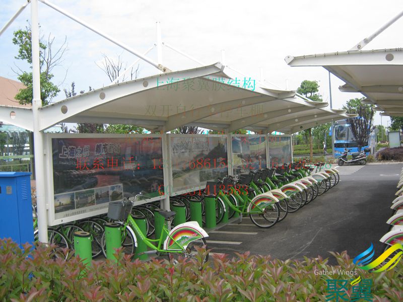 自行車棚_膜結構自行車棚_膜結構自行車棚雙邊拉桿，雙開車棚