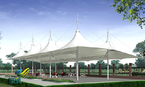 膜結(jié)構(gòu)車棚的特色|膜結(jié)構(gòu)車棚與景觀融為一體膜結(jié)構(gòu)車棚的