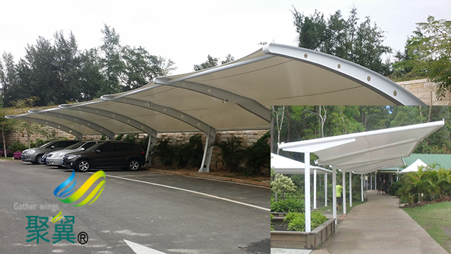 膜結構車棚耐候性|膜結構車棚施工過程