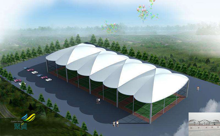 西安景觀膜結(jié)構(gòu)體育館看臺雨棚施工圖片廠家案例