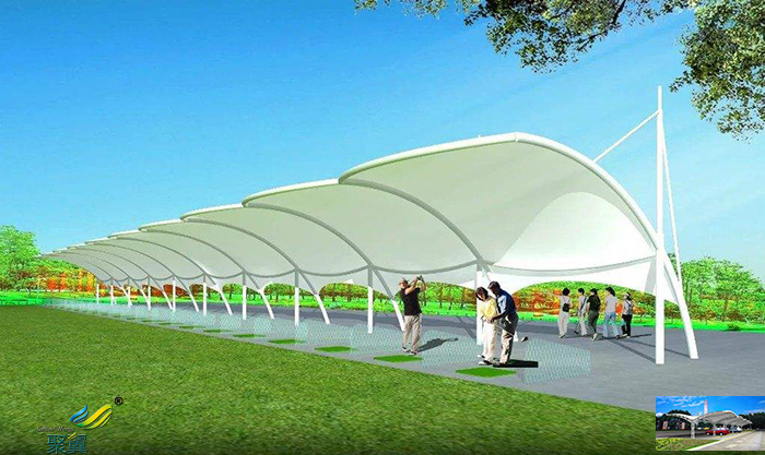 蘇州鋼膜結構停汽自行定制充電樁車棚景觀廠家報價