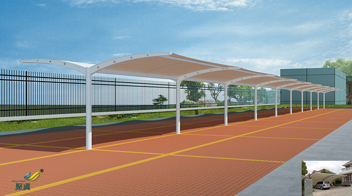 山東膜結(jié)構(gòu)張拉膜雨棚停車棚膜傘、景觀小品公司工程圖片