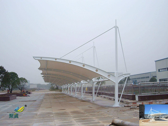 張家港膜結(jié)構(gòu)非機動汽車充電樁停車棚景觀圖紙造價