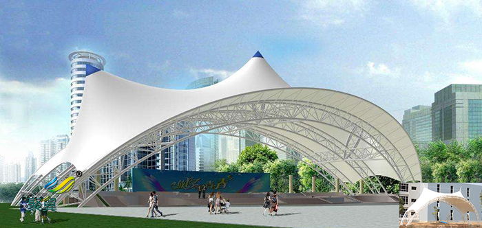 重慶社區(qū)演出屋頂舞臺膜結(jié)構(gòu)遮陽篷效果圖