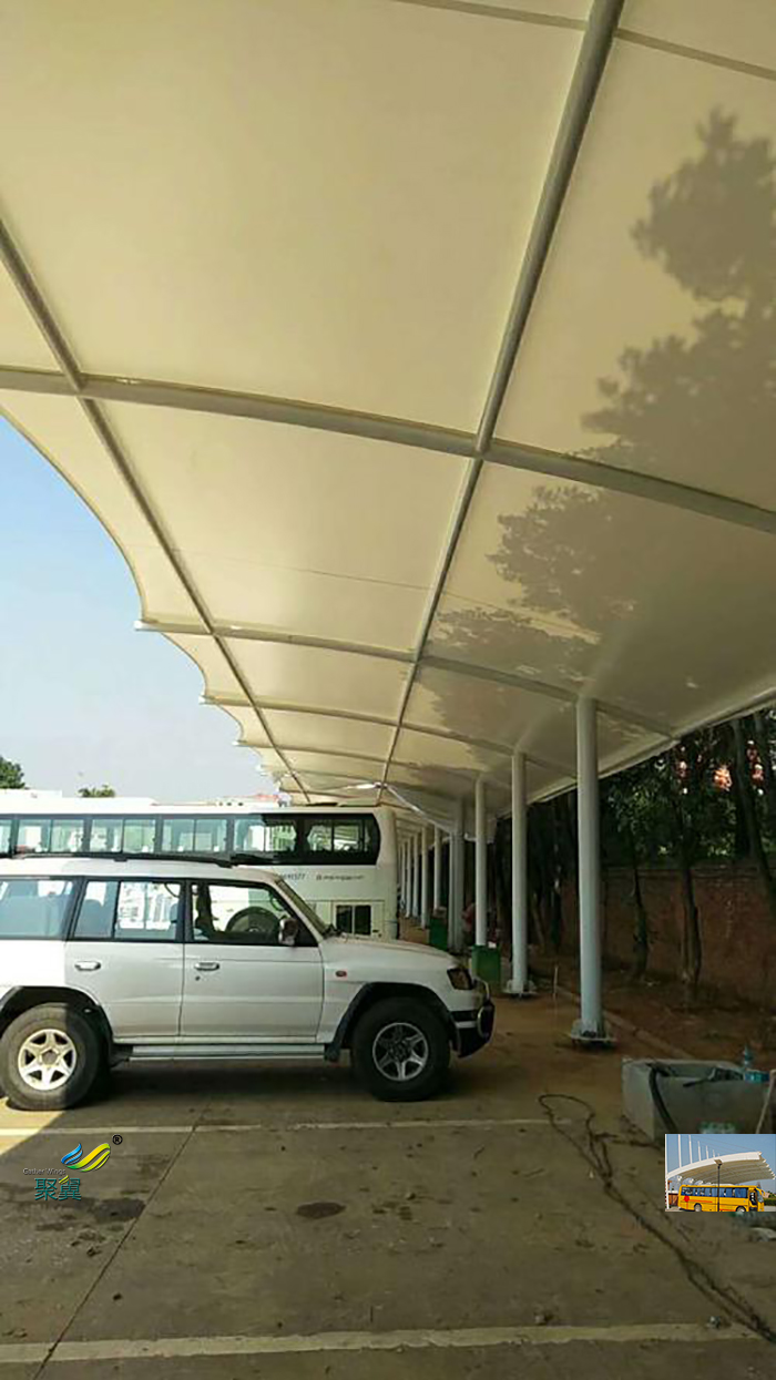 莆田膜結(jié)構(gòu)大巴車汽車停車棚基礎設計效果圖