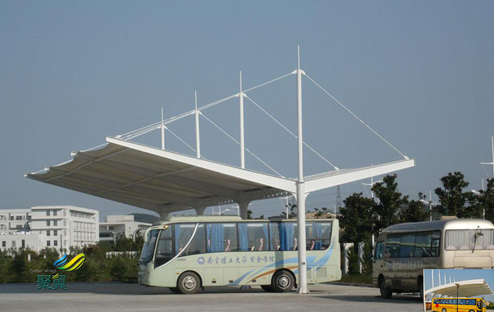 莆田鋼膜結(jié)構(gòu)大巴車露天停車棚基礎(chǔ)設(shè)計效果圖
