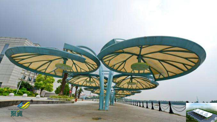 湖南膜結(jié)構(gòu)公園舞臺張拉膜景觀棚批發(fā)效果圖材質(zhì)