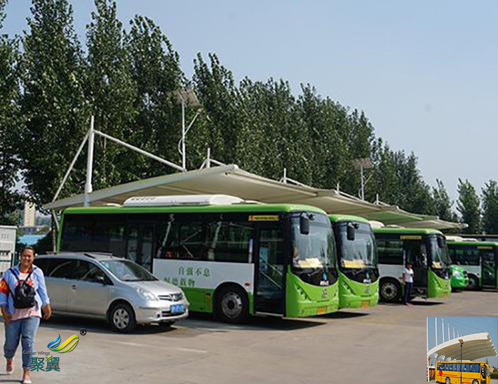 杭州膜結(jié)構(gòu)大巴汽車停車棚圖片廠家工程