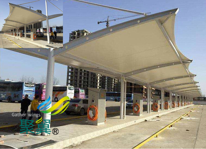 膜結(jié)構(gòu)車(chē)棚藝術(shù)展示|膜結(jié)構(gòu)停車(chē)棚膜布安裝