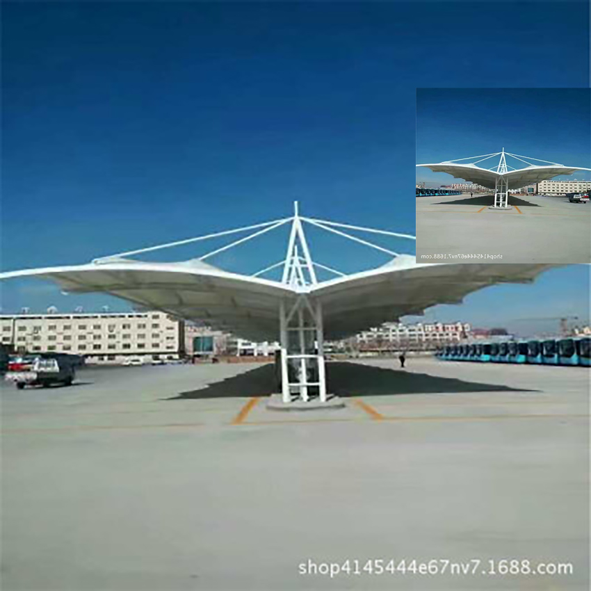 上海雙開式膜結(jié)構(gòu)車棚自行車棚安裝案列流程