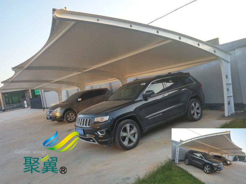 膜結(jié)構(gòu)車棚雨棚膜材可使用30-40年|車棚膜材料自重輕